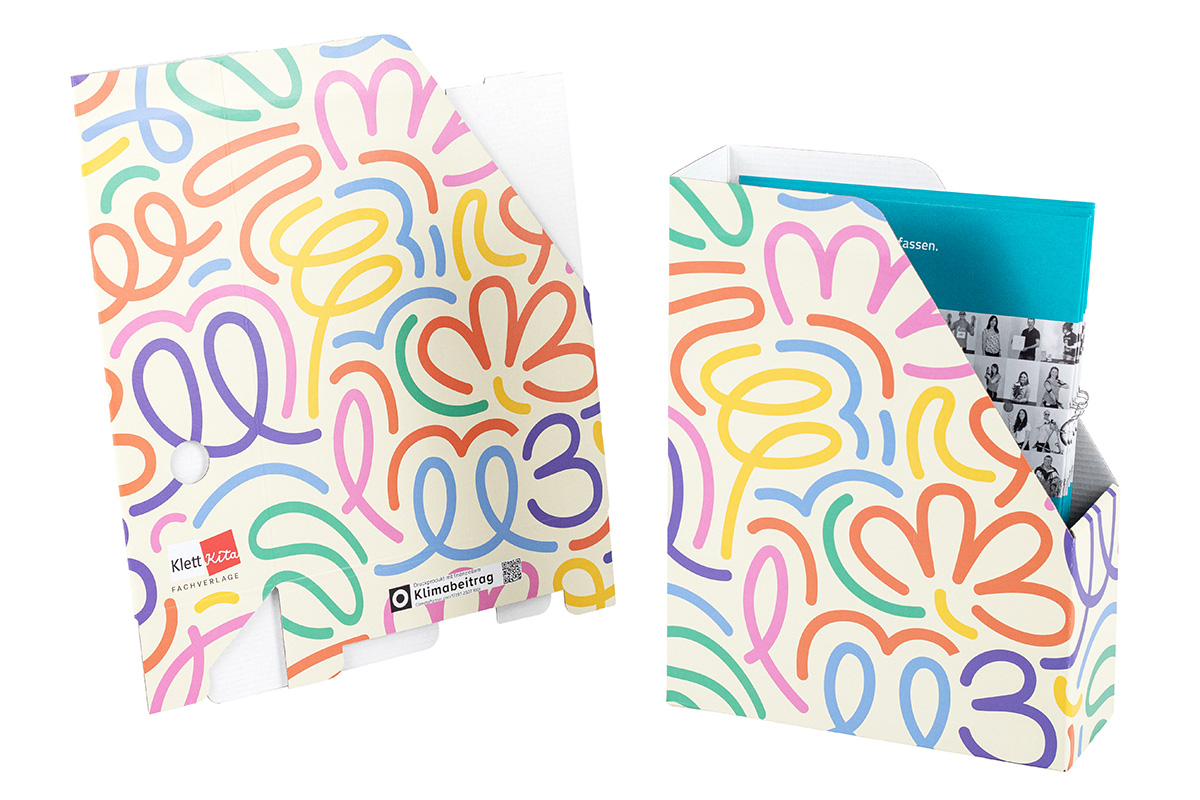 Faltstehsammler aus Wellpappe - vollflächig bedruckt