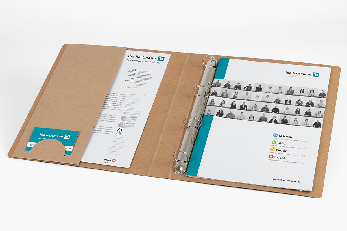 Ringbuchordner aus Naturkarton mit Siebdruck für Unterlagen